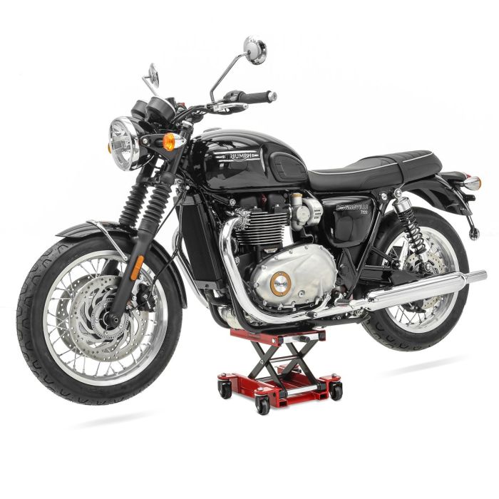 Mini-lift moto HR1 roșu cu rază de ridicare reglabilă 15-40 cm.