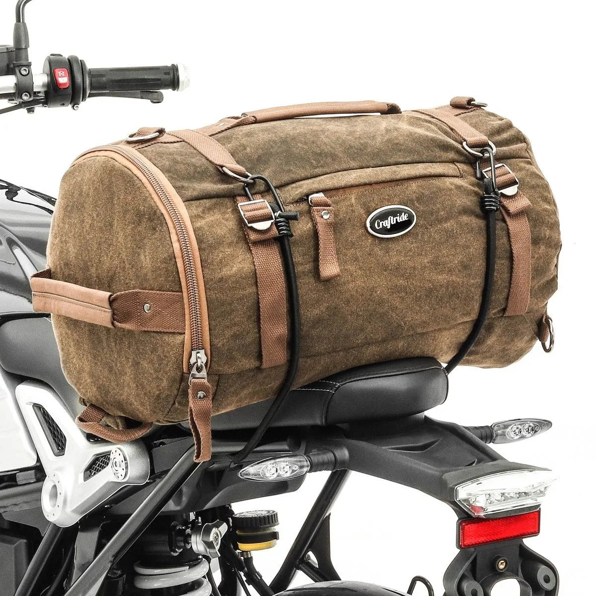 Geanta codita moto Vintage 25 L Canvas, rucsac, Roll bag Craftride, maro