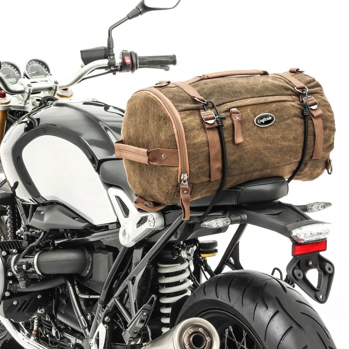 Geanta codita moto Vintage 25 L Canvas, rucsac, Roll bag Craftride, maro