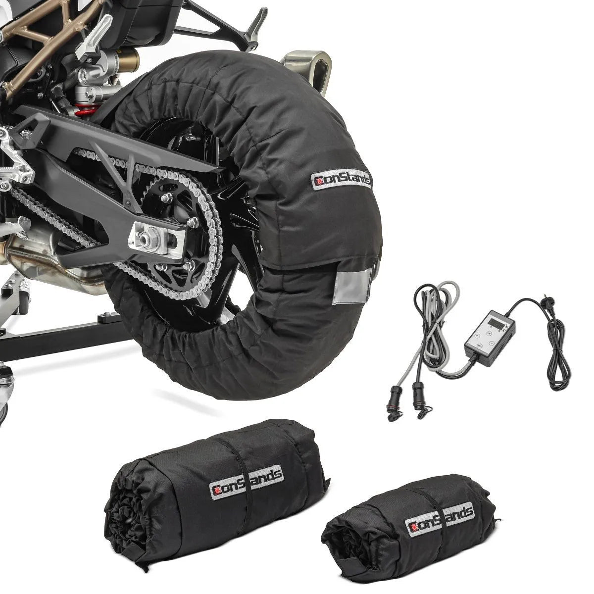 Incalzitoare anvelope moto, Set Snaefell Constands 30-99°C digital pentru roata fata si spate, negru